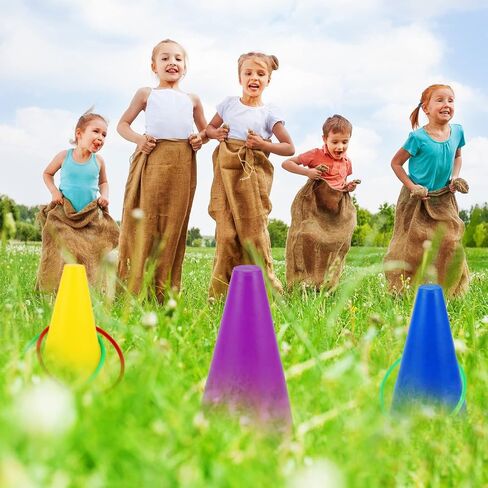40 Pcs Carnival Games Potato Sack Race Bags Burlap Potato Sacks Egg Spoon Race Game Legged Race Bands Colorful Cones and Rings for Easter Holiday Party Outdoor Game Family Activity in Saudi Arabia