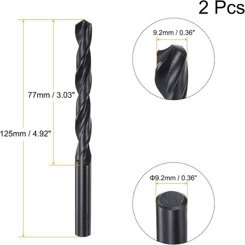 uxcell 6542 High Speed Steel Straight Shank Twist Jobber Drill Bit, Fully Ground Black Oxide Drill Bits 9.2mm Drill Diameter 125mm Total Length 2 Pcs in Saudi Arabia