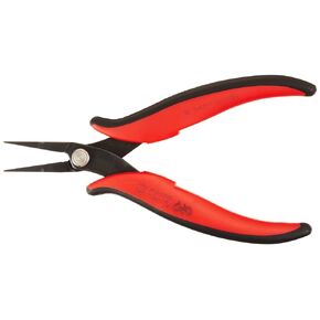 Hakko CHP PN-2005 Long-Nose Pliers, Pointed Nose, Flat Outside Edge, Serrated Jaws, 32mm Jaw Length, 1.2mm Nose Width, 3mm Thick Steel, Red