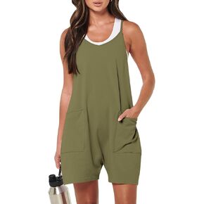 Caracilia Women's Summer Casual Rompers Sleeveless Loose Spaghetti Strap Short Jumpsuits Overalls With Pockets