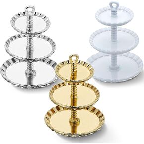 3 Pieces 1/12 Dollhouse Decor Accessories, Miniature 3-Tier Cupcake Stand Alloy Round Dessert Display Tower Dollhouse Kitchen Miniature Food Accessories for 1/12 Dollhouse Accessories Dolls Playsets