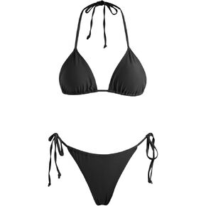VOLAFA Women's Triangle Bikini String Swimsuit Print Tie Smocked Ruched Two Piece Bathing Suit Set