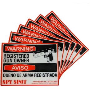 Spy Spot Registered Gun Owner | 6 Pack | 4" x 3" | Sticker Decal Vinyl Door or Window UV Resistant Weatherproof