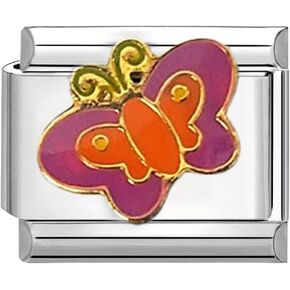 UNY JEWEL Enchanted Butterfly Italian Charm 9mm Stainless Steel Link - Whimsical Enamel Design Modular Charm Bracelet Link
