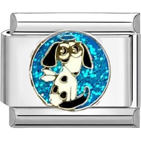 UNY JEWEL Angelic Dog Italian Charm 9mm Stainless Steel Link - Enamel Halo and Wings Design Modular Charm Bracelet Link