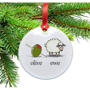 Olive Ewe - I Love You Ceramic Christmas ornament
