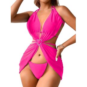 Kaei&Shi 3 Piece Bikini Sets for Women,Sexy Thong Swimsuits,Cute Heart Rave Outfits Beach Cover Ups Bathing Suit