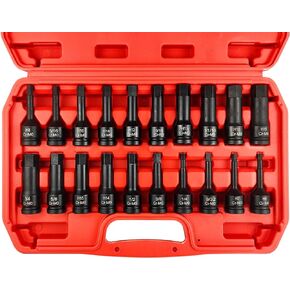 SEKETMAN 20Pcs 1/2" Drive Master Impact Hex Bit Set，Allen Bit Socket Set，1/4" - 3/4", 6mm - 19mm，SAE/Metric， Cr-Mo
