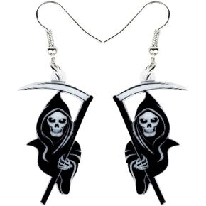Acrylic Anime Sickle Grim Reaper Earrings Dangle Halloween Death Scythe Skull Decoration for Women Girls Party Gifts