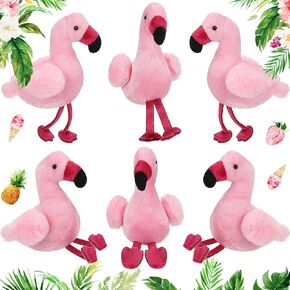 Skylety 6 Pieces Mini Flamingo Stuffed Animal Plush Toys 5 Inch Flamingo Party Favors Valentine Day Gift Pink Hanging Ornaments Keychain Decorations for Women Birthday(Wine Red)
