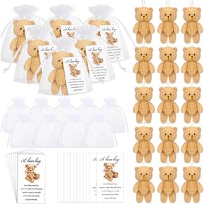 Zhanmai Set of 36 Mini Plush Bears Bulk Little Pocket Bear Hug First Day of School Back to School Graduation Gift Party Favors with Card White Organza Bags