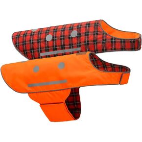 SPOT THE DOG! Reflective Dog Vest - Adjustable Dog Safety Vest, High Visibility Fluorescent Apparel for Dog Walking, Dog Hiking and Camping, Hunting Dog, On or Off Leash (Blaze Orange, Red Plaid, M)