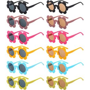 12 Pack Womens Round Flower Sunglasses Bulk 5.7" Adults Cute Flower Glasses Summer Outdoor Beach Pool Party Eyewear