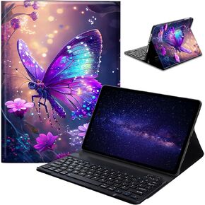 Case for Amazon Kindle Fire HD 10 & 10 Plus Tablet (13th/11th Generation, 2023/2021 Release) 10.1" with Keyboard,Detachable Wireless Bluetooth Keyboard&Slim Folding Stand,Cute Butterfly