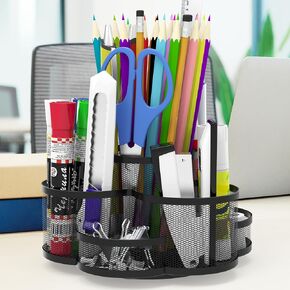 Pencil Pen Holder Cup and Organizer, Cute 360°Degree Rotating Office Desk Organizer for Magnetic Pen Marker Erasable Ballpoint Gel Pen Paper Clip Metal Makeup Brush Holder Home School