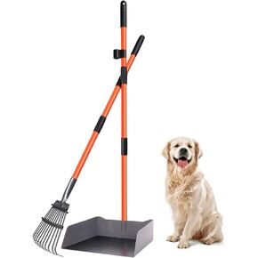 Extra Large Pooper Scooper, Pet Poop Tray and Rake with Adjustable Long Handle, Pet Waste Removal Heavy Duty Dog Pooper Scooper Great for Large Dog Grass Street Gravel