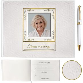 White Pattern Funeral Guest Book , Hardcover Funeral Guest Book for Memorial Service , Memorial Guest Book with Photo Slot , Memorial Service Guest Book 104 Pages , Funeral Guest Celebration of Life