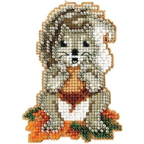 Squirrelly Beaded Counted Cross Stitch Ornament Kit Mill Hill 2012 Autumn Harvest MH18-2206