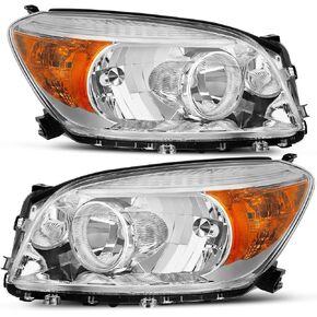 Halogen Headlight Assembly Compatible with 2006-2008 2006 2007 2008 06 07 08 Toyota rav4 (Chrome Housing Amber Reflector)
