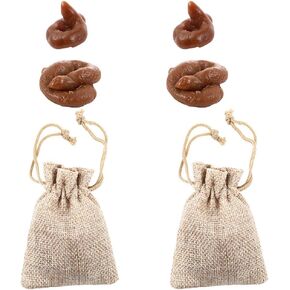 TOYANDONA 4pcs Fake Dog Poo Poo Toys with Drawstring Bags Plastic Brown Prank Jokes Novelty Toys for Halloween April Fools Day Party Supplies