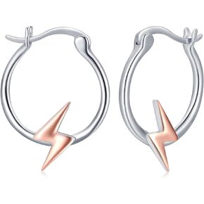 Lightning Bolt Earrings for Women 925 Sterling Silver Lightning Thunder Hoop Earrings Jewelry Graduation Birthday Gifts for Girlfriend Friends