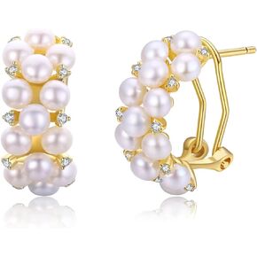 Golden Silver Freshwater-Cultured Pearl Cluster Half Hoop Earrings