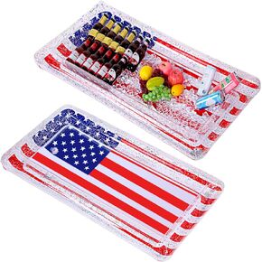 Patelai 2 Pcs Glitter Patriotic Inflatable Buffett Cooler 49.2 x 24.8 x 4.7'' Food Cooler 4th of July Inflatable Cooler with Glitter Confetti for Food Independence Day Drinks with Drain Plug