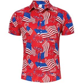 uideazone Mens 4th of July American Flag Patriotic Shirt USA Short Sleeve Button Up Independence Day Shirt M-XXL