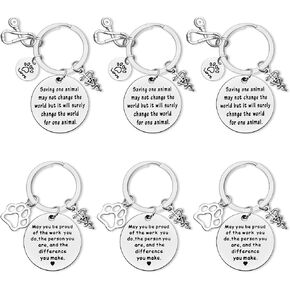 6Pcs Vet Tech Thank You Keychain Appreciation Jewelry for Veterinarian Veterinary Tech Animal Rescue Gifts Veterinary Student Graduation Gift Animal Lovers Veterinary Nurse Assistant Appreciation Gift