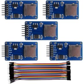 5 PCS Micro SD Card Module Mini TF Card Adapter with Memory Storage Breakout Board SPI Interface Driver + 40 PCS Female to Male Dupont Cable Line for Arduino Raspberry Pi