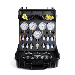 Hydraulic Pressure Test Kit, 5 Pressure Gauges 5 Test Hoses 13 Test Couplings 14 Tee connectors Hydraulic Gauge Kit for Excavator Construction Machinery 10/100/250/400/600 Bar