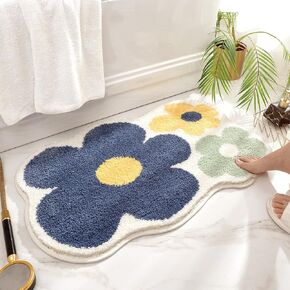 Flower Bathroom Mat Non Slip Bath Rug Extra Absorbent and Soft Microfiber Bath Carpet Machine Washable Bath Rug for The Entrance of The Door, Bathroom and Bedroom (24"x16", Green)
