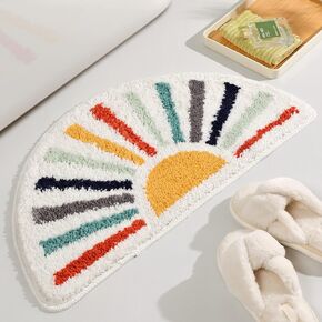 TRUEDAYS Colorful Boho Bath Mat Half Round Water Absorbent Non-Slip Bathroom Rugs, Machine Washable Soft Microfiber Sun Bath Rug for Bathroom, Shower, Room in Kuwait