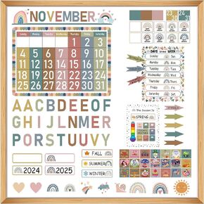 Augisteen 126 Pcs Boho Rainbow Calendar Bulletin Board Set with Seasons Festival Weather and Days of The Week Boho Classroom Calendar Cutouts Decorations for Classroom Home Office Supplies