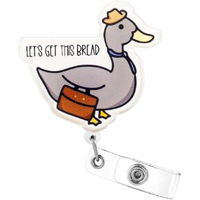 Funny Retractable Badge Reel for ID Card Badge,Cute Duck Let’s Get This Bread Retractable Badge Holder Alligator Clip for Nurse,Medical Assistant,Nursing Student,Teacher