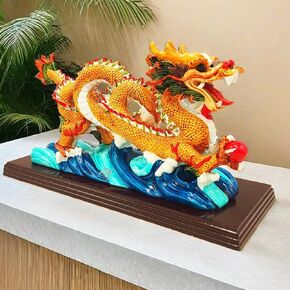 Ceramic Dragon Ornament, Colored with Glaze,11 Inch Large Chinese Dragon Statue, Feng Shui Decoration Home Office Decor Desktop Decoration, Bring Good Luck