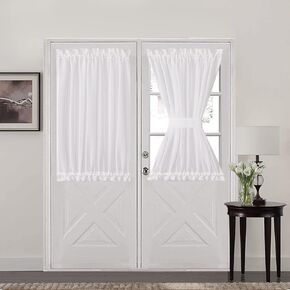 Aquazolax French Door Curtains White Linen Soft Sheer Curtains Window Treatment Drapes Patio Door Curtain Panel, 1 Panel, 52" Wide x 72" Long, White