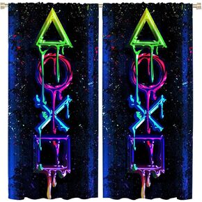 KKH Video Game Art Blackout Curtains for Room Decor, Gaming Modern Buttons Creativity Gamepad Rod Pocket Thermal Insulated Drapes Darkening Window Curtain Drape for Boys Bedroom W42xL63 Inch in Saudi Arabia