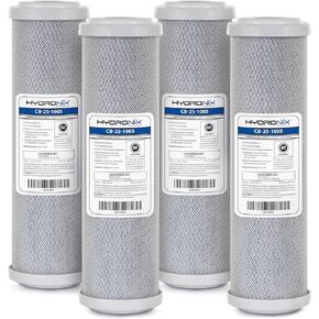 Hydronix 4 Pack Carbon Block Water Filters Coconut Shell CTO for Whole House, RO, DI, Hydroponics - 10" x 2.5", 5 Micron
