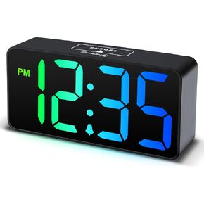 DreamSky Small Digital Alarm Clocks for Bedrooms - Large Numbers with Dimmer, RGB Electric Alarm Clock for Kids Bedside Desk, Living Room, Adjustable Alarm Volume, USB Port, Snooze, 12/24Hr (Black)