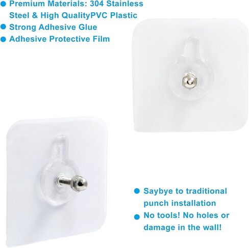 Hitefu 20pcs Self-Adhesive Hooks, Heavy Duty Wall Hooks for Hanging, Screw Free Sticker, Waterproof Picture Hanging Hooks Seamless Screws for Wall Mount, Reusable for Kitchen, Bathroom, Home, Office in Saudi Arabia