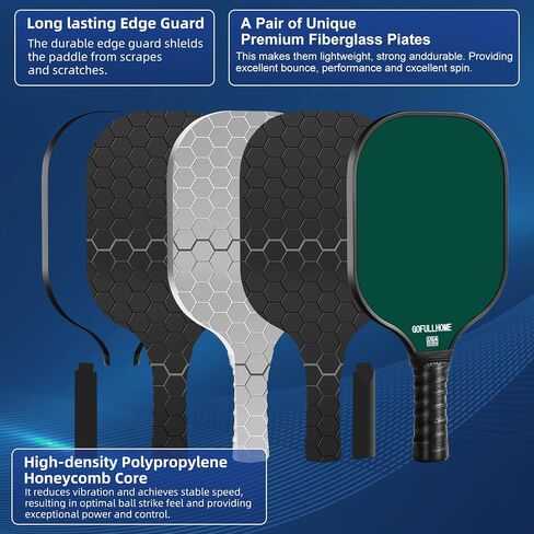 Pickleball Paddles Set of 2, USAPA Approved Fiberglass Lightweight Pickleball Paddles, 4 Pickleball Balls, 2 Cooling Towels, and 1 Backpack Bag, Pickleball Rackets for Men Women Gifts in Saudi Arabia