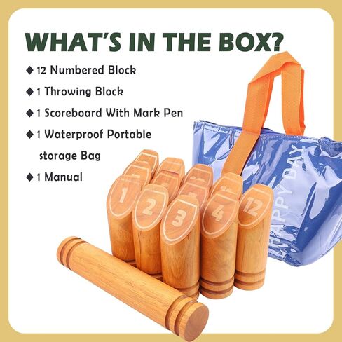 مجموعة ألعاب الرمي الخشبية المرقمة، لعبة الرمي لعبة البولينج مع لوحة النتائج وحقيبة الحمل، لعبة الشاطئ في الفناء الخلفي للعائلة والحفلات in Kuwait