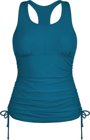 Firpearl Racerback Tankini Tops for Women Swimwear Drawstring Swim Tank Top Ruched Bathing Suit Tops Only in Kuwait