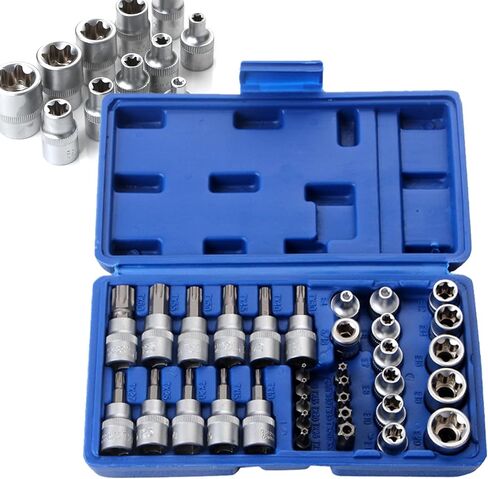 34 قطعة 3/8 بوصة محرك توركس بت مجموعة مقابس e-torx مجموعة مقابس، E مجموعة مقابس E4-20، S2 توركس بت مجموعة مقابس للاستخدام اليدوي العمل على السيارات والشاحنات والآلات وغيرها من الوظائف مع حقيبة التخزين in Saudi Arabia