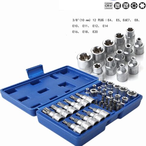 34 قطعة 3/8 بوصة محرك توركس بت مجموعة مقابس e-torx مجموعة مقابس، E مجموعة مقابس E4-20، S2 توركس بت مجموعة مقابس للاستخدام اليدوي العمل على السيارات والشاحنات والآلات وغيرها من الوظائف مع حقيبة التخزين in Saudi Arabia