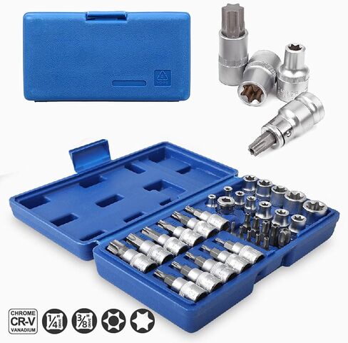 34 قطعة 3/8 بوصة محرك توركس بت مجموعة مقابس e-torx مجموعة مقابس، E مجموعة مقابس E4-20، S2 توركس بت مجموعة مقابس للاستخدام اليدوي العمل على السيارات والشاحنات والآلات وغيرها من الوظائف مع حقيبة التخزين in Saudi Arabia