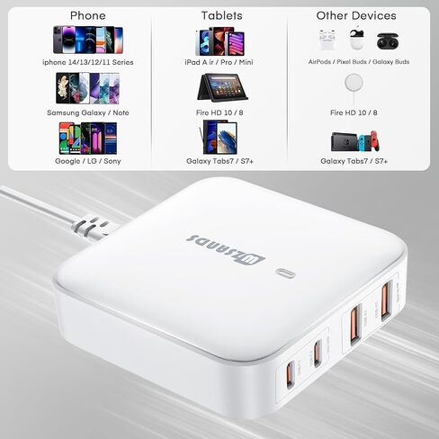 USB C Charger, 100W Fast Charger (PI GaN), 4-Port Compact USB Wall Charger for MacBook Pro/Air, iPad Pro, Huawei,Galaxy, iPhone, Google,Steam Deck, and More, White in Saudi Arabia