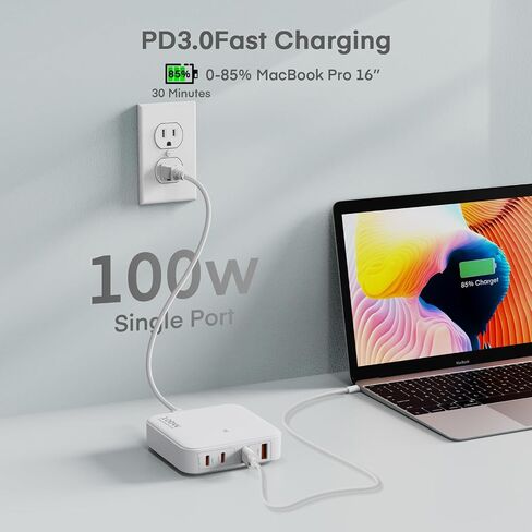 USB C Charger, 100W Fast Charger (PI GaN), 4-Port Compact USB Wall Charger for MacBook Pro/Air, iPad Pro, Huawei,Galaxy, iPhone, Google,Steam Deck, and More, White in Saudi Arabia