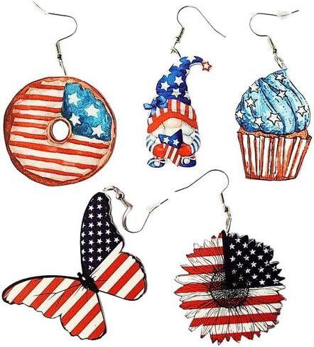 Red White Blue Patriotic Dangle Drop Earrings Butterfly Cake Sunflower Goblin Funny Acrylic Earrings 4th of July Independence Memorial Day Party Gift For Women Girls in Saudi Arabia